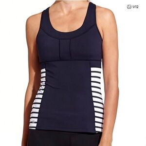 Athleta Stripe Ace Racer Racerback Tank Top Fitness Gym Mesh Gymbabe Sz M